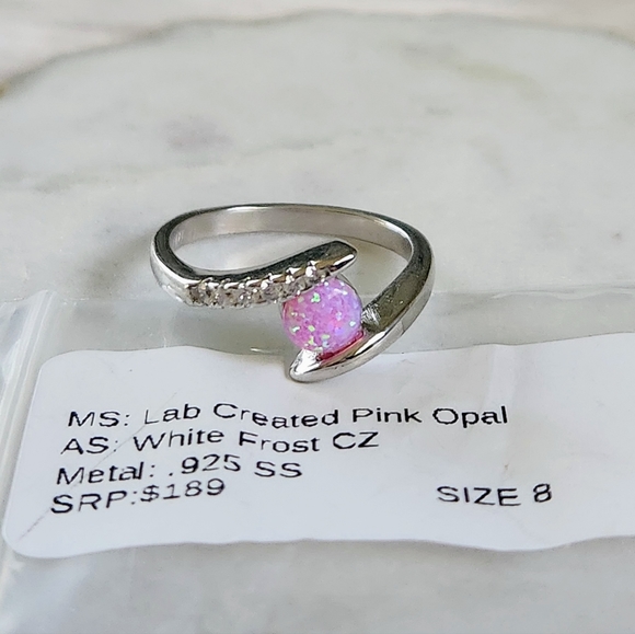 NWT Ryze Lab-Created Pink Opal & White CZ .925 Sterling Silver Ring - Size 8 - Picture 3 of 9